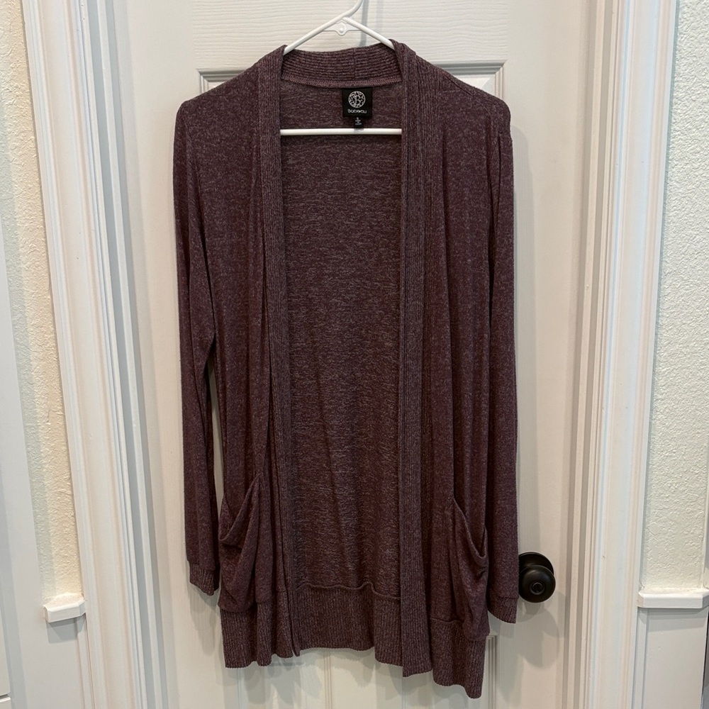 bobeau Heathered Plum Open-Front Cardigan